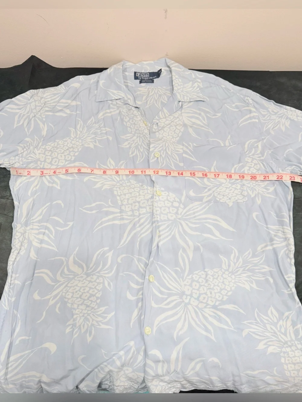 🔥Polo by Ralph Lauren Pale Blue Pineapple-Print Camp Shirt Size S EUC🔥